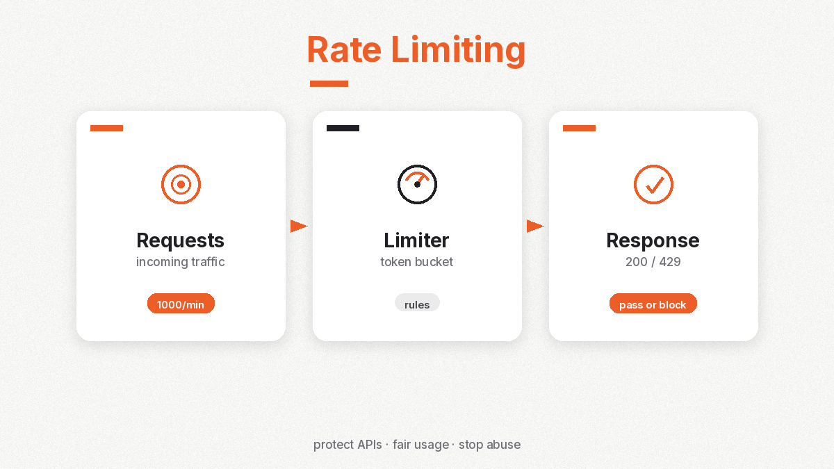 Rate Limiting چیست؟ راهنمای کامل محدودیت نرخ درخواست برای API و سرور 5 نمودار جریان Rate Limiting از درخواست تا پاسخ